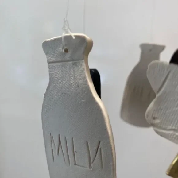 1980 Clay Whimsical Wind Chime of Cows and Milk Jugs NWT